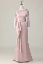 Sheath Scoop Neck Long Sleeve Zipper Up Floor-Length Mother of the Bride Dress