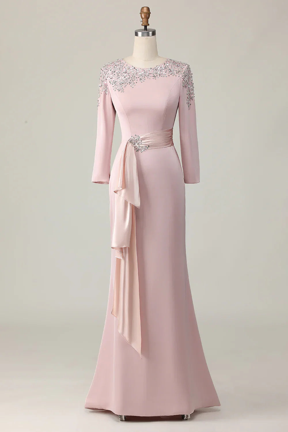 Sheath Scoop Neck Long Sleeve Zipper Up Floor-Length Mother of the Bride Dress
