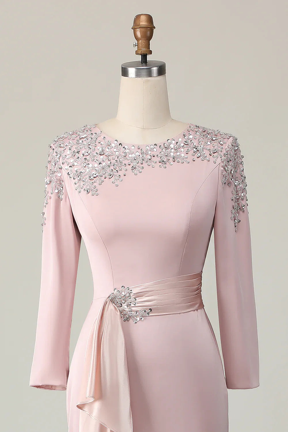 Sheath Scoop Neck Long Sleeve Zipper Up Floor-Length Mother of the Bride Dress