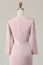 Sheath Scoop Neck Long Sleeve Zipper Up Floor-Length Mother of the Bride Dress