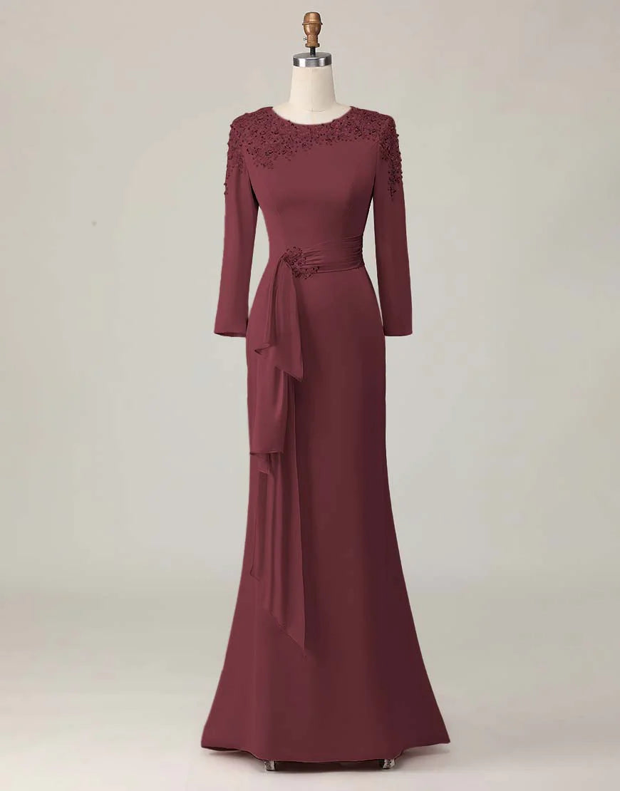 Sheath Scoop Neck Long Sleeve Zipper Up Floor-Length Mother of the Bride Dress