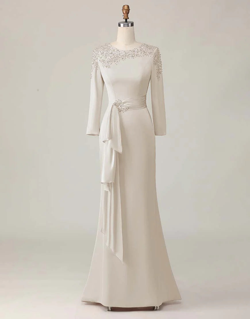 Sheath Scoop Neck Long Sleeve Zipper Up Floor-Length Mother of the Bride Dress