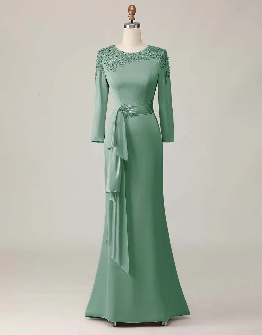 Sheath Scoop Neck Long Sleeve Zipper Up Floor-Length Mother of the Bride Dress