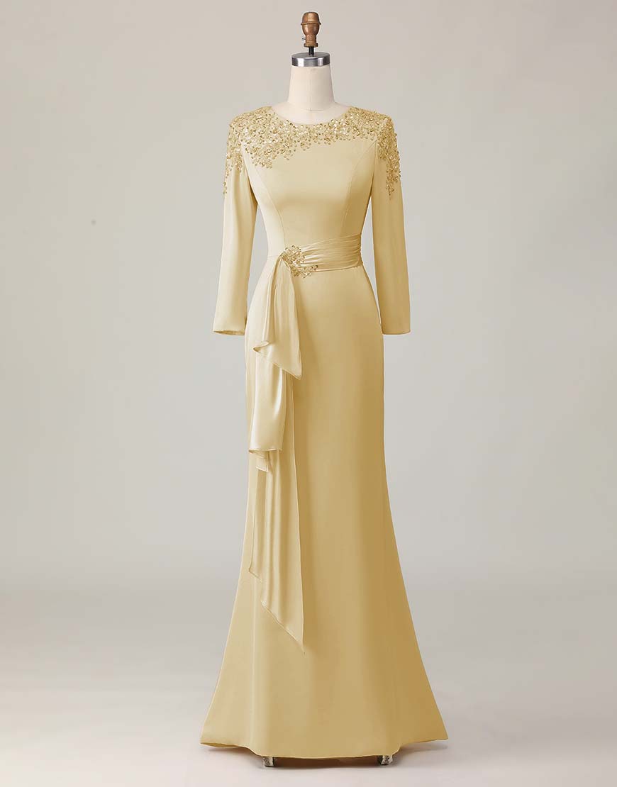 Sheath Scoop Neck Long Sleeve Zipper Up Floor-Length Mother of the Bride Dress