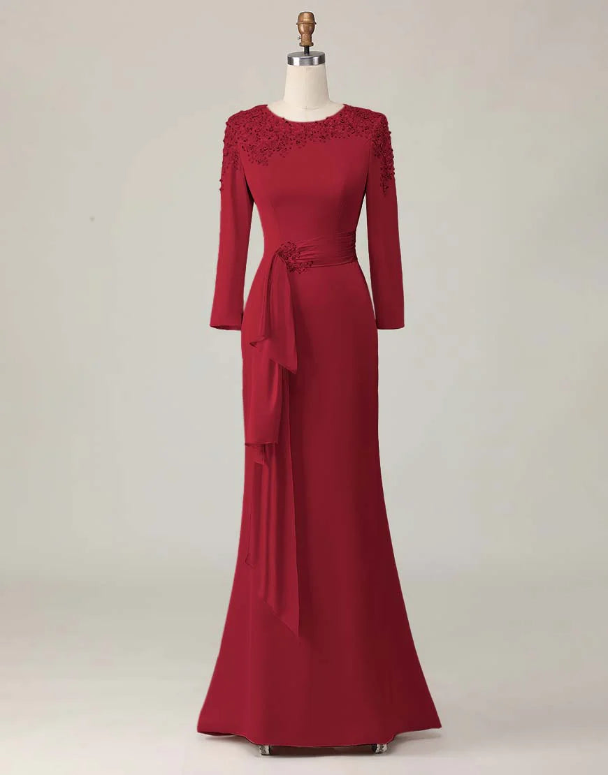 Sheath Scoop Neck Long Sleeve Zipper Up Floor-Length Mother of the Bride Dress