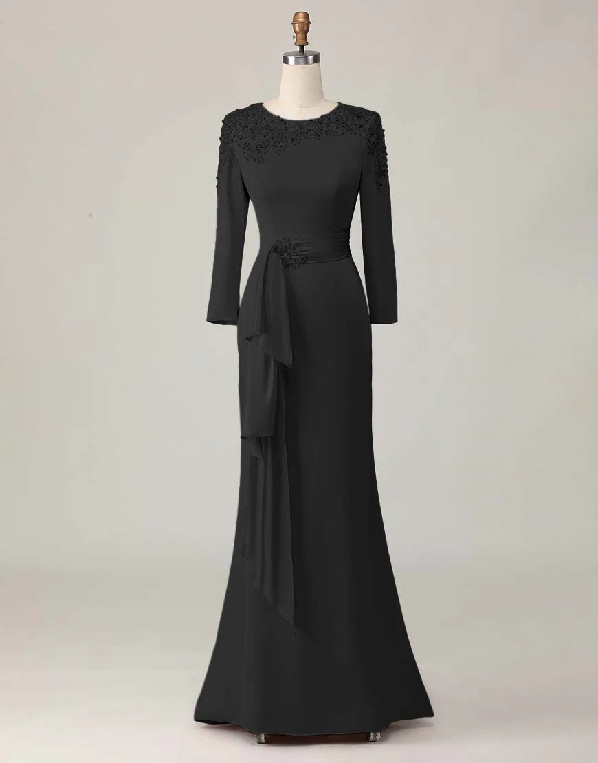 Sheath Scoop Neck Long Sleeve Zipper Up Floor-Length Mother of the Bride Dress