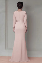 Sheath Scoop Neck Long Sleeve Zipper Up Floor-Length Mother of the Bride Dress