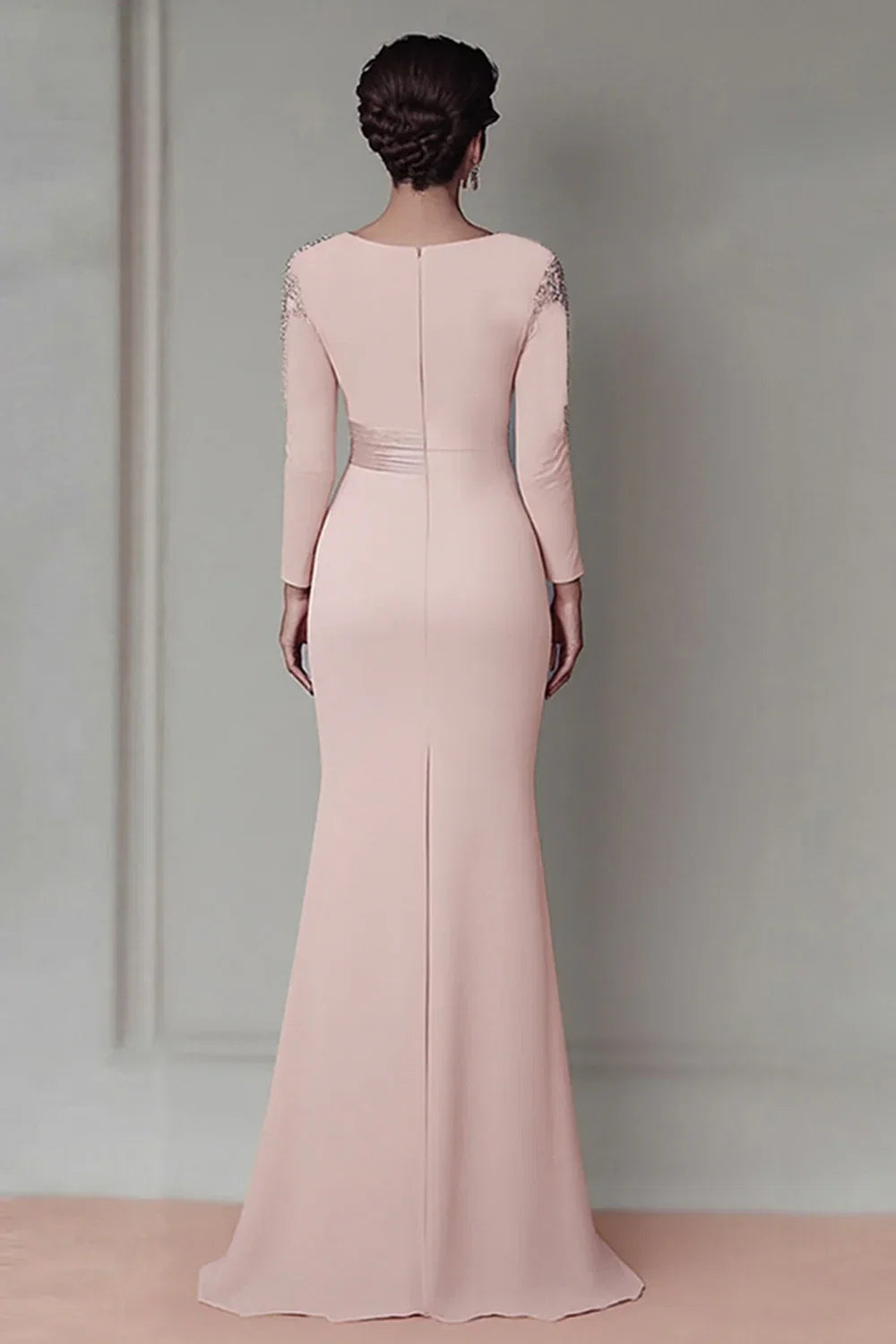 Sheath Scoop Neck Long Sleeve Zipper Up Floor-Length Mother of the Bride Dress