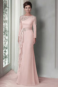 Sheath Scoop Neck Long Sleeve Zipper Up Floor-Length Mother of the Bride Dress