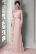 Sheath Scoop Neck Long Sleeve Zipper Up Floor-Length Mother of the Bride Dress