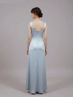 Sheath Square Neck Beaded Sleeveless Maxi Prom Dress