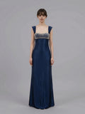 Sheath Square Neck Beaded Sleeveless Maxi Prom Dress