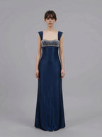 Sheath Square Neck Beaded Sleeveless Maxi Prom Dress