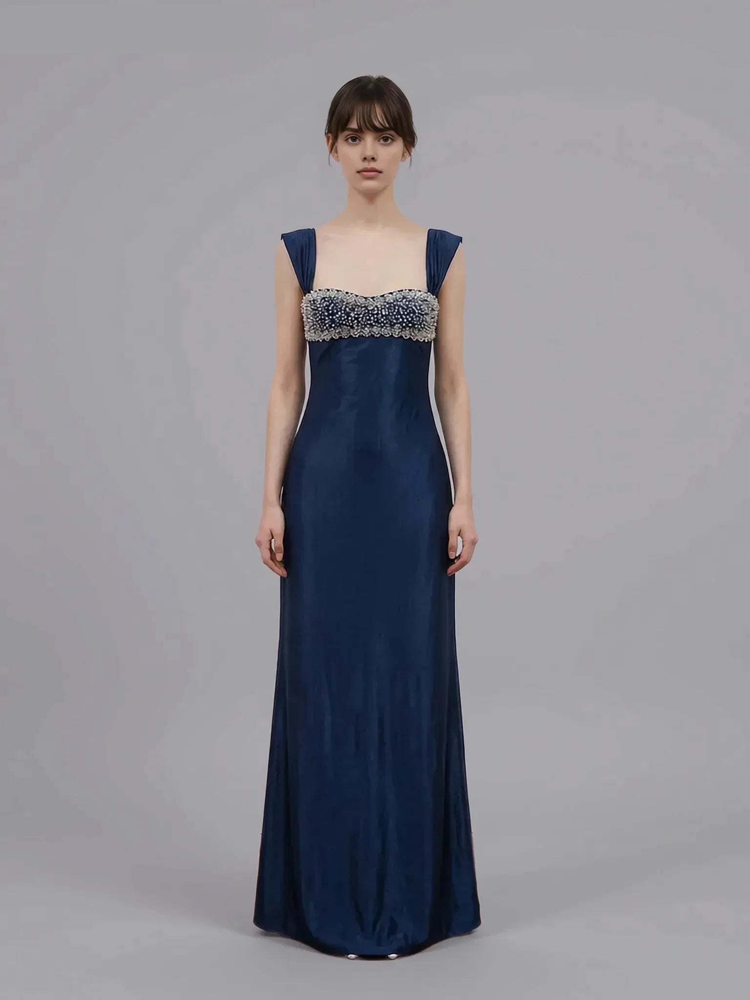 Sheath Square Neck Beaded Sleeveless Maxi Prom Dress