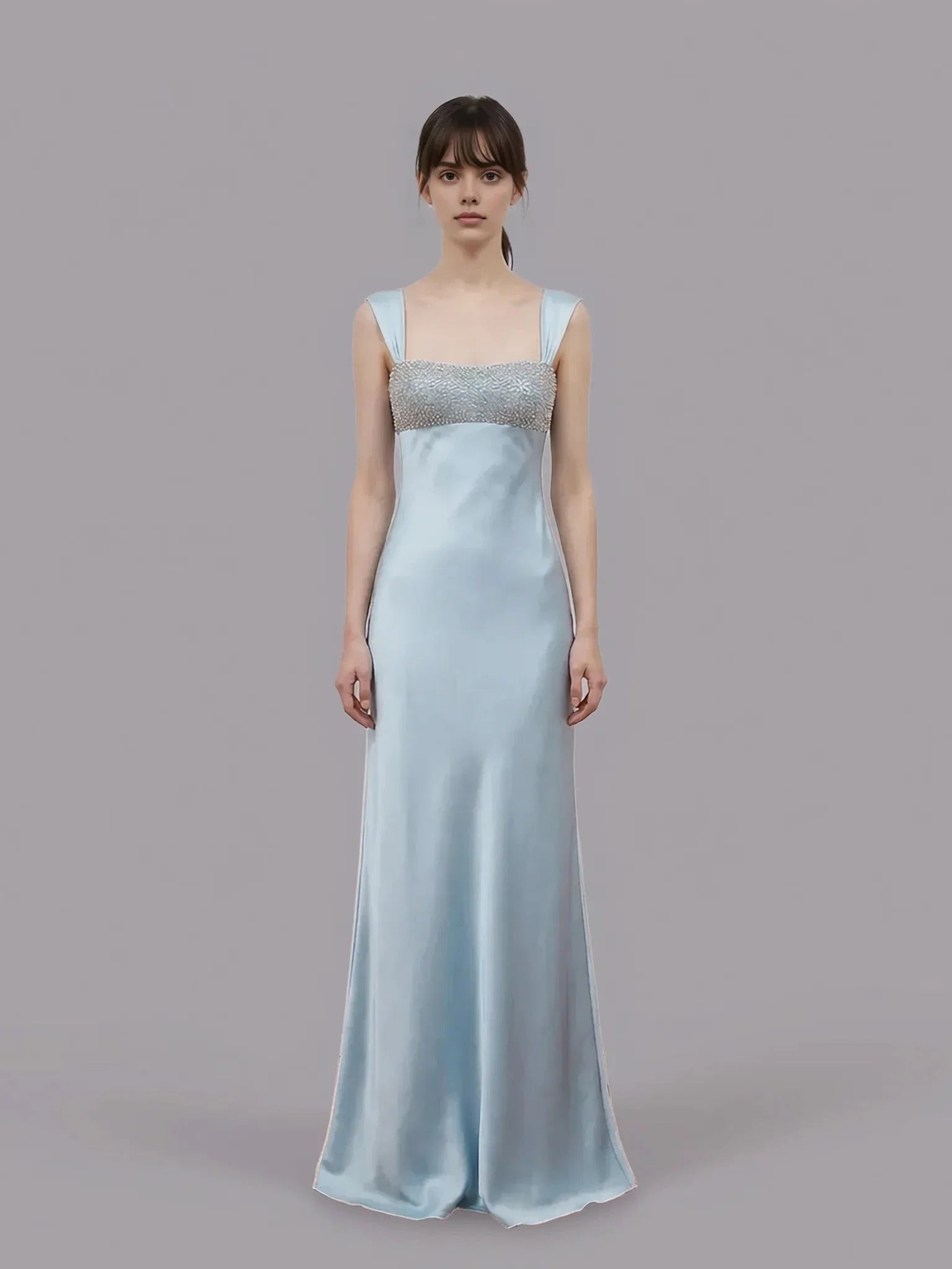 Sheath Square Neck Beaded Sleeveless Maxi Prom Dress