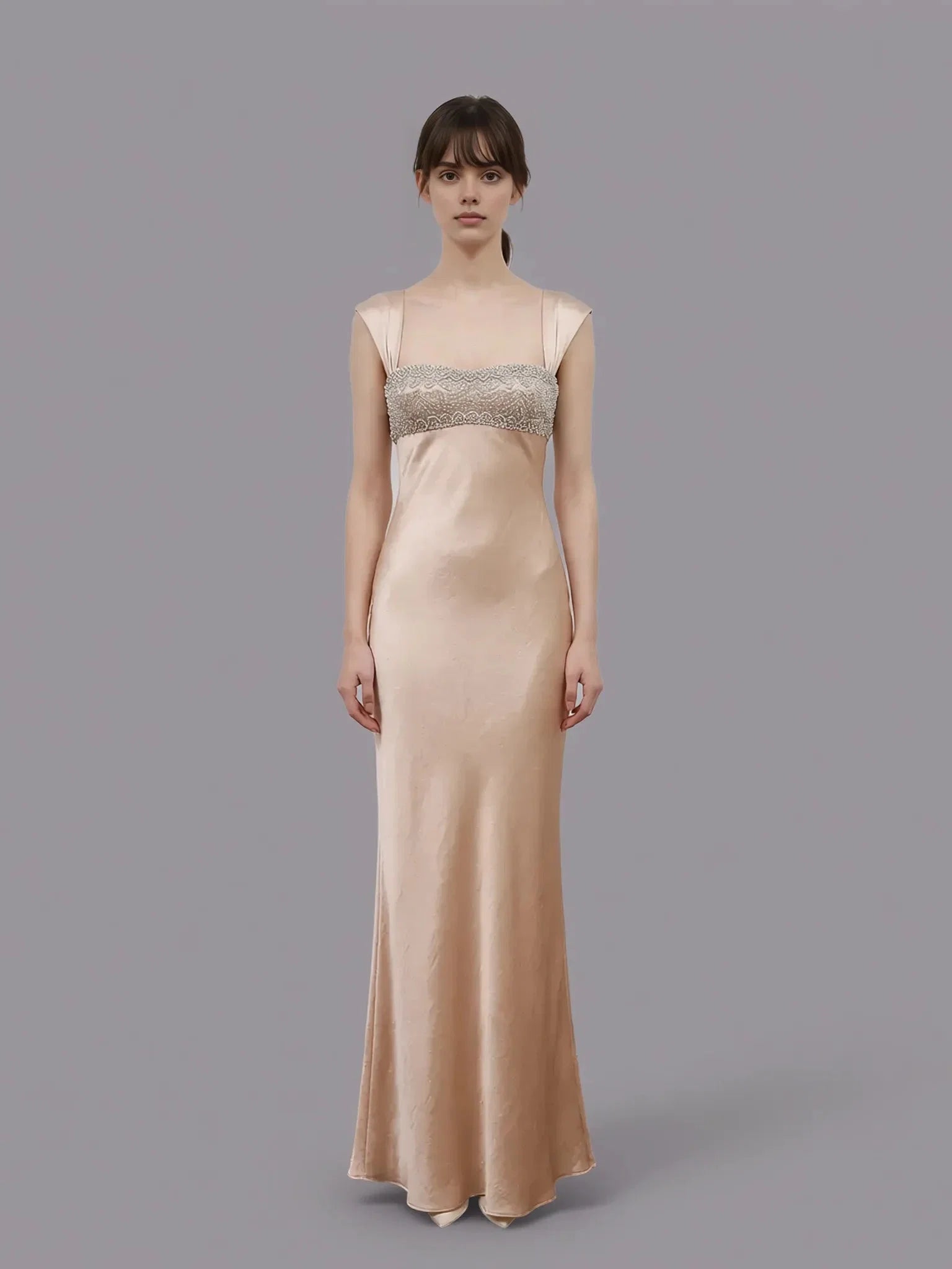 Sheath Square Neck Beaded Sleeveless Maxi Prom Dress