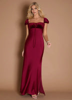 Sheath Square Neck Cap Sleeve Backless Floor-Length Evening Dress