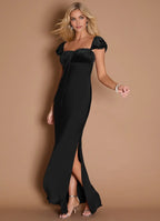 Sheath Square Neck Cap Sleeve Backless Floor-Length Evening Dress