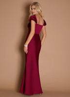 Sheath Square Neck Cap Sleeve Backless Floor-Length Evening Dress