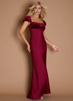 Sheath Square Neck Cap Sleeve Backless Floor-Length Evening Dress