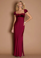 Sheath Square Neck Cap Sleeve Backless Floor-Length Evening Dress
