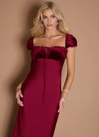 Sheath Square Neck Cap Sleeve Backless Floor-Length Evening Dress