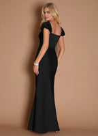 Sheath Square Neck Cap Sleeve Backless Floor-Length Evening Dress