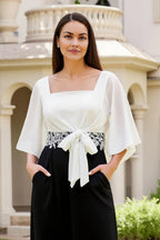 Sheath Square Neck Flutter Sleeve Zipper Up Floor-Length Mother of the Bride Dress