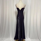 Prom Dress For Prom Night Elegant Dark Purple Sheath With Spaghetti Straps Pleated Bodice Bow Waist Long