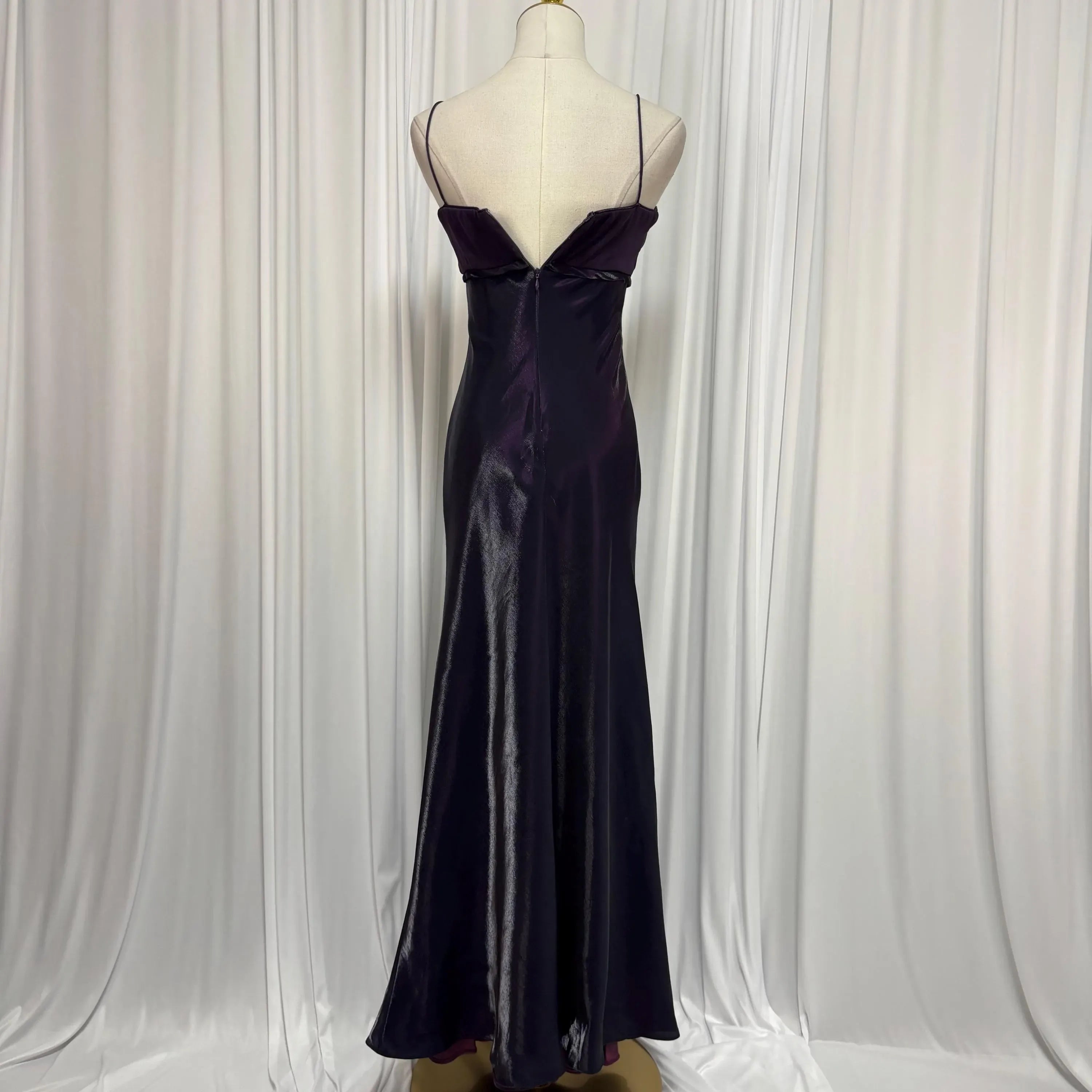 Prom Dress For Prom Night Elegant Dark Purple Sheath With Spaghetti Straps Pleated Bodice Bow Waist Long