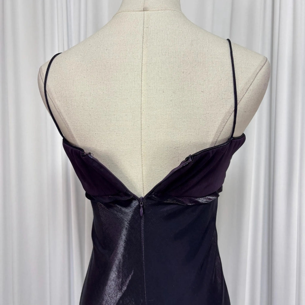 Prom Dress For Prom Night Elegant Dark Purple Sheath With Spaghetti Straps Pleated Bodice Bow Waist Long