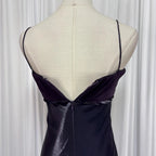 Prom Dress For Prom Night Elegant Dark Purple Sheath With Spaghetti Straps Pleated Bodice Bow Waist Long