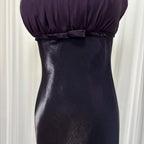 Prom Dress For Prom Night Elegant Dark Purple Sheath With Spaghetti Straps Pleated Bodice Bow Waist Long