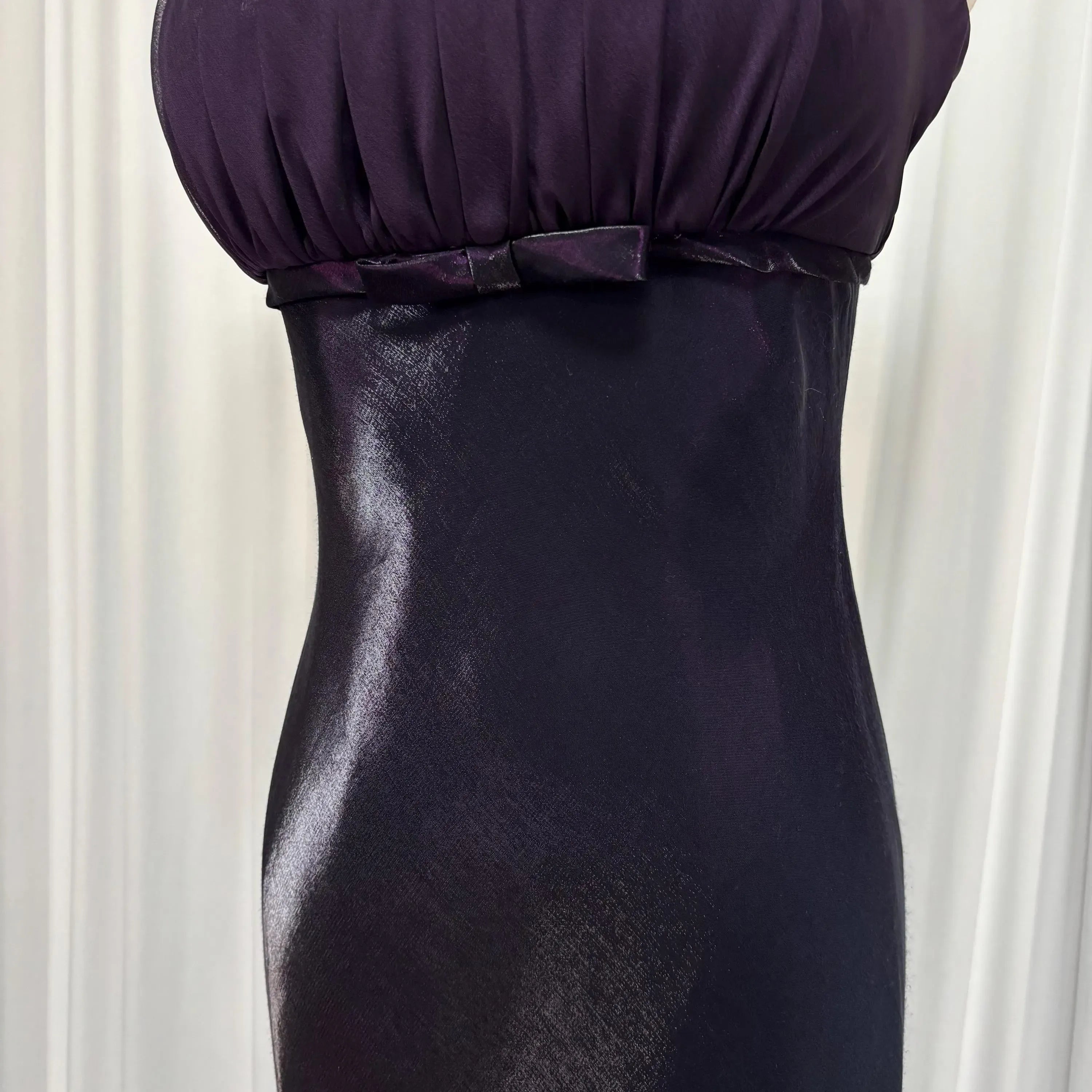 Prom Dress For Prom Night Elegant Dark Purple Sheath With Spaghetti Straps Pleated Bodice Bow Waist Long