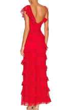 Sheath V-Neck Cap Sleeve Backless Floor-Length Prom Dress