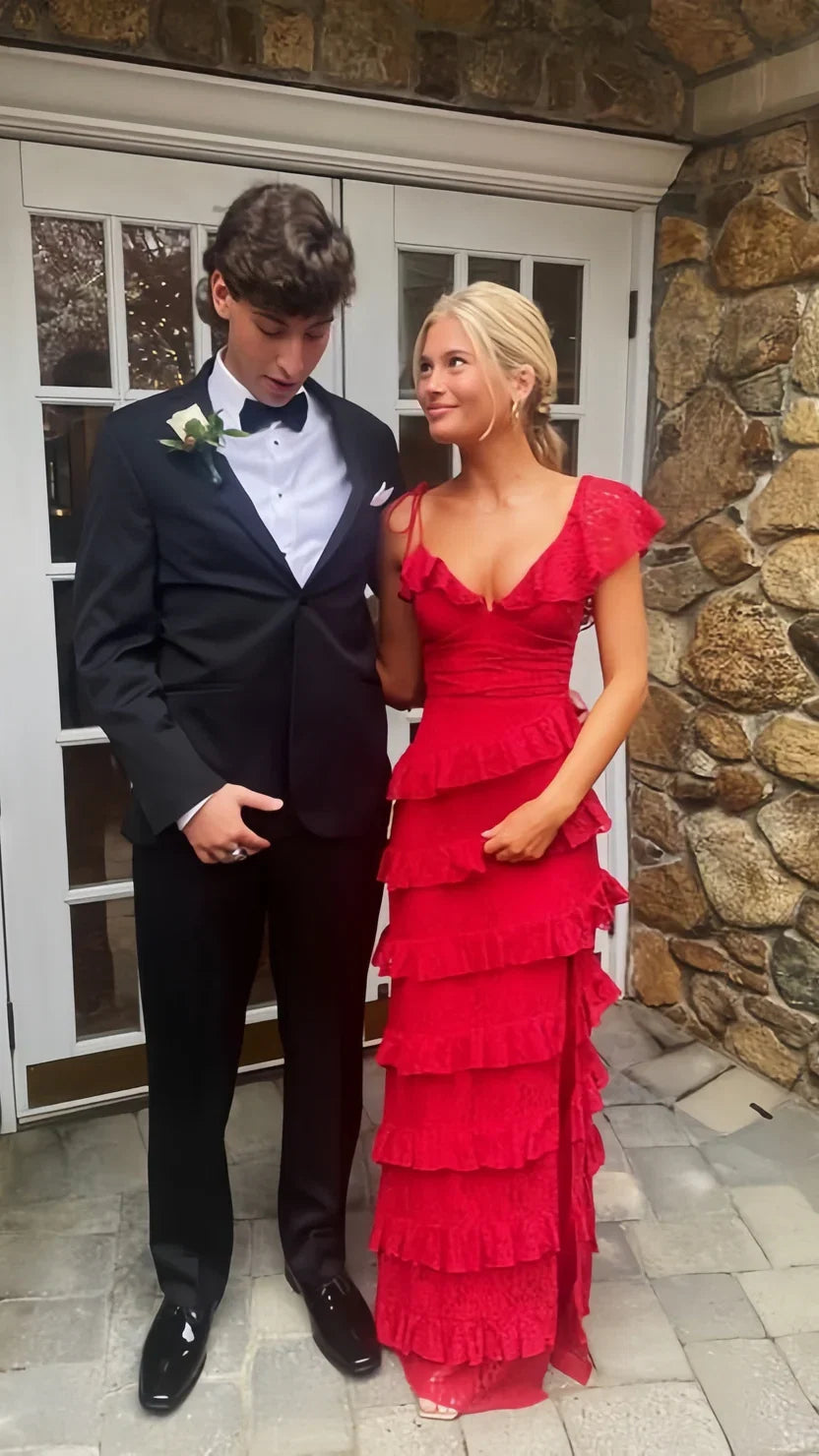 Sheath V-Neck Cap Sleeve Backless Floor-Length Prom Dress