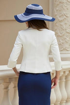 Sheath V-Neck Long Sleeve 2 Piece Tea-Length Mother of the Bride Dress