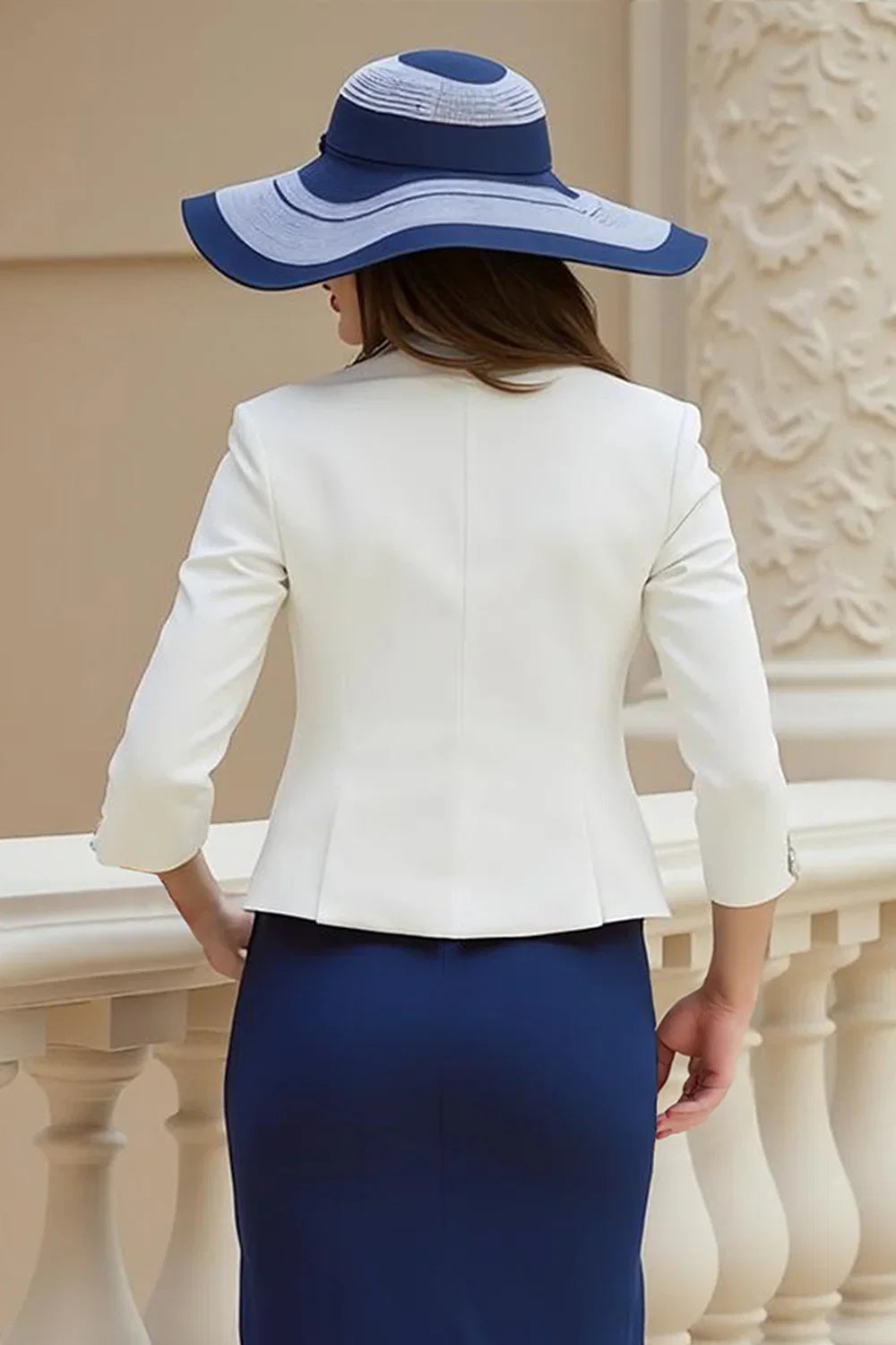 Sheath V-Neck Long Sleeve 2 Piece Tea-Length Mother of the Bride Dress