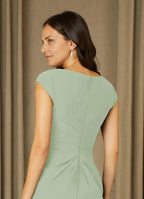 Dress Elegant Dusty Sage Sheath V-Neck Pleated Dress Knee-Length Cap Sleeve Back Zip Mother of the Bride Dress