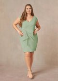 Dress Elegant Dusty Sage Sheath V-Neck Pleated Dress Knee-Length Cap Sleeve Back Zip Plus Size Mother of the Bride Dress