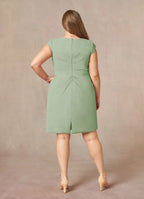 Dress Elegant Dusty Sage Sheath V-Neck Pleated Dress Knee-Length Cap Sleeve Back Zip Plus Size Mother of the Bride Dress