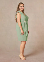 Dress Elegant Dusty Sage Sheath V-Neck Pleated Dress Knee-Length Cap Sleeve Back Zip Plus Size Mother of the Bride Dress