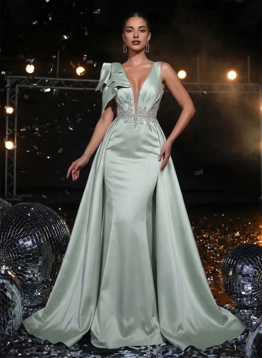 Sheath V-Neck Sleeveless Split Sweep Train Prom Dress