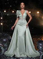 Sheath V-Neck Sleeveless Split Sweep Train Prom Dress