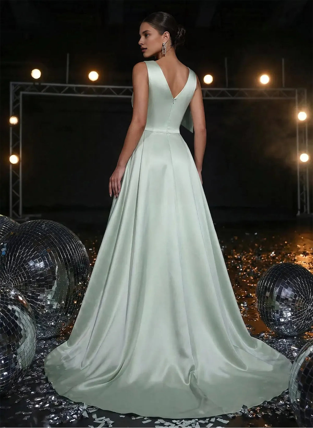 Sheath V-Neck Sleeveless Split Sweep Train Prom Dress