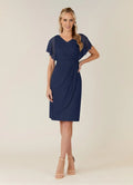 Sheath V Neck Flutter Sleeve Back Zip Knee-Length Mother of the Bride Dress