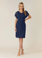 Sheath V Neck Flutter Sleeve Back Zip Knee-Length Mother of the Bride Dress