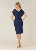 Sheath V Neck Flutter Sleeve Back Zip Knee-Length Mother of the Bride Dress