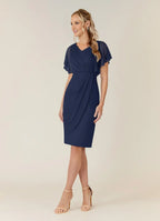 Sheath V Neck Flutter Sleeve Back Zip Knee-Length Mother of the Bride Dress