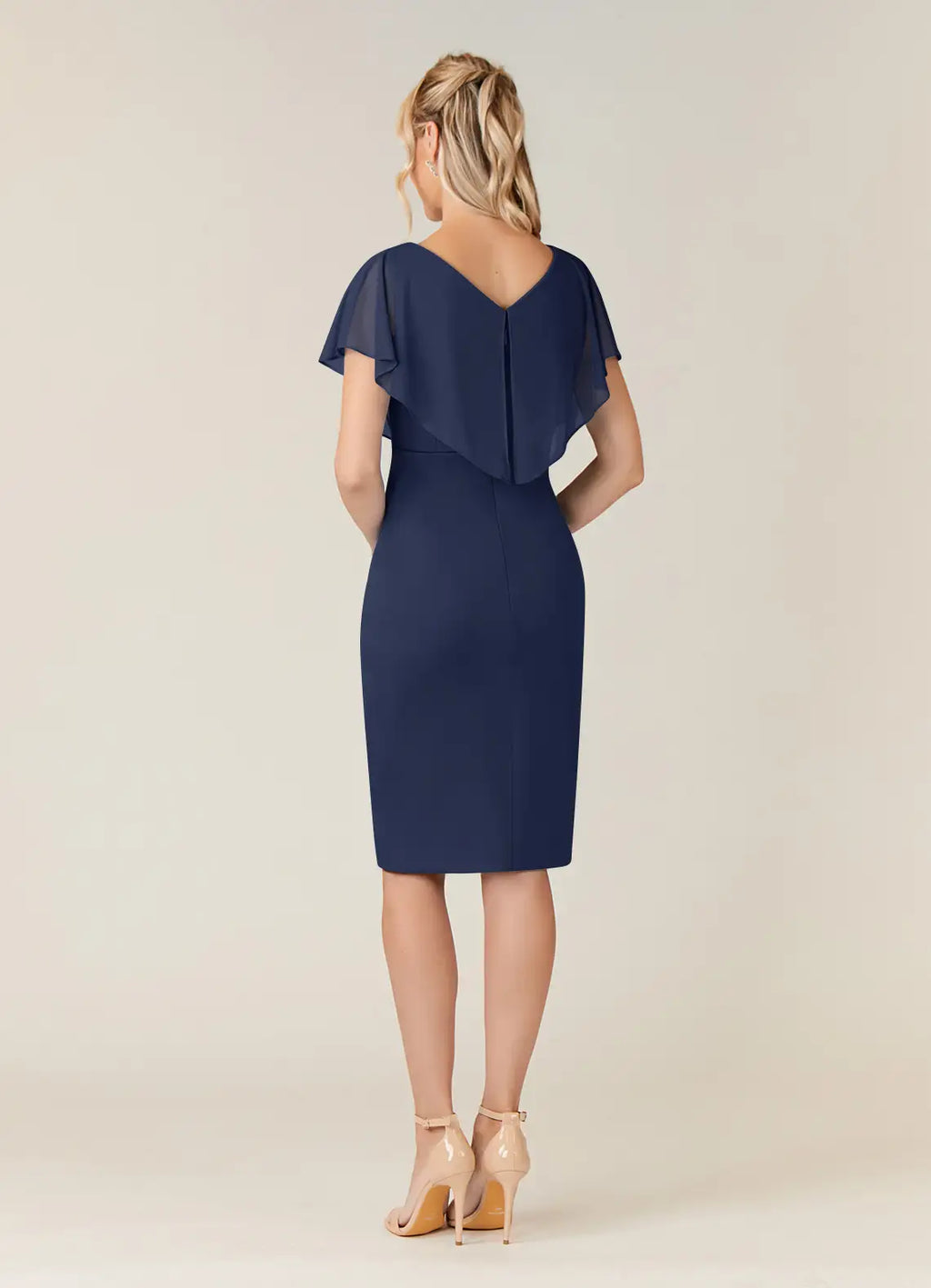 Sheath V Neck Flutter Sleeve Back Zip Knee-Length Mother of the Bride Dress